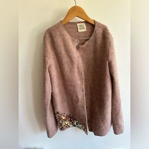 12Y DOU UOD Youth Girls Button Down Cardigan with Gold Sequins Made in Italy
